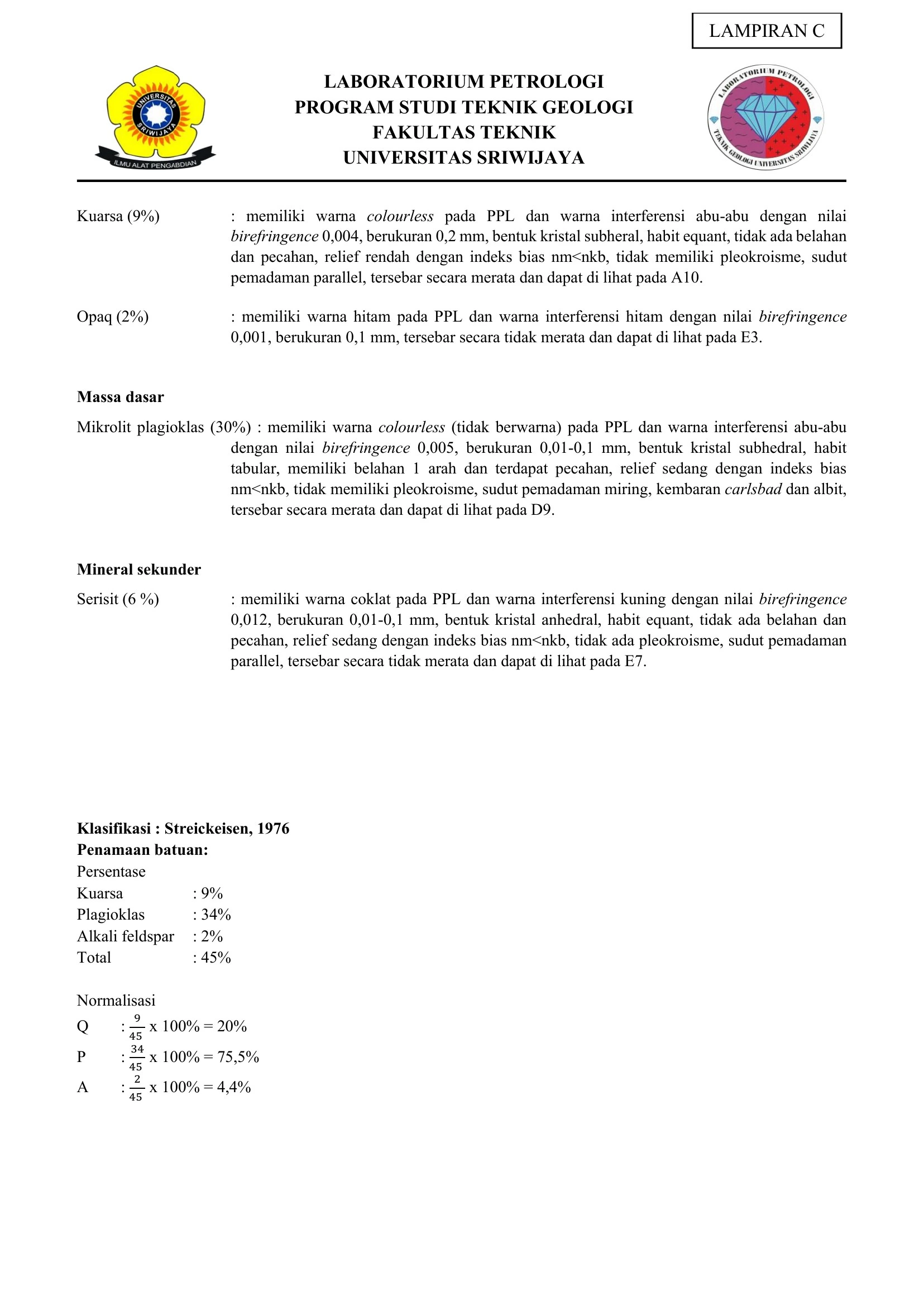 Petrography — Sheet 12