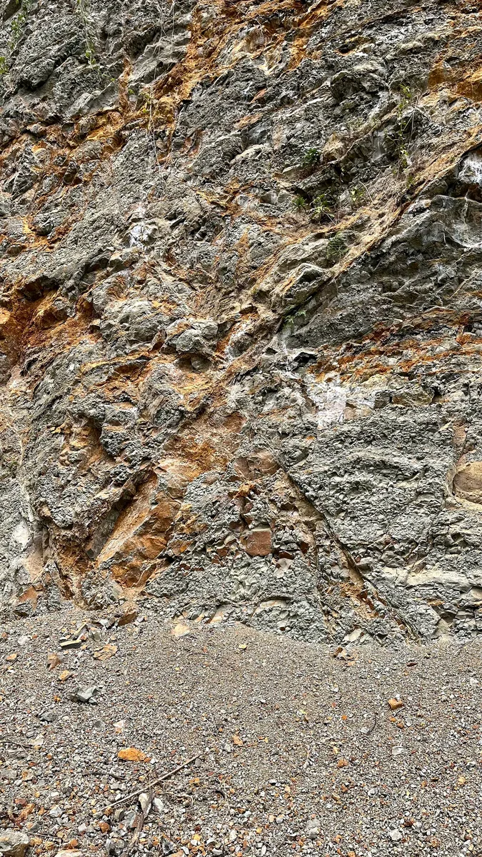 Steep fracture cutting thin-bedded Halang rocks