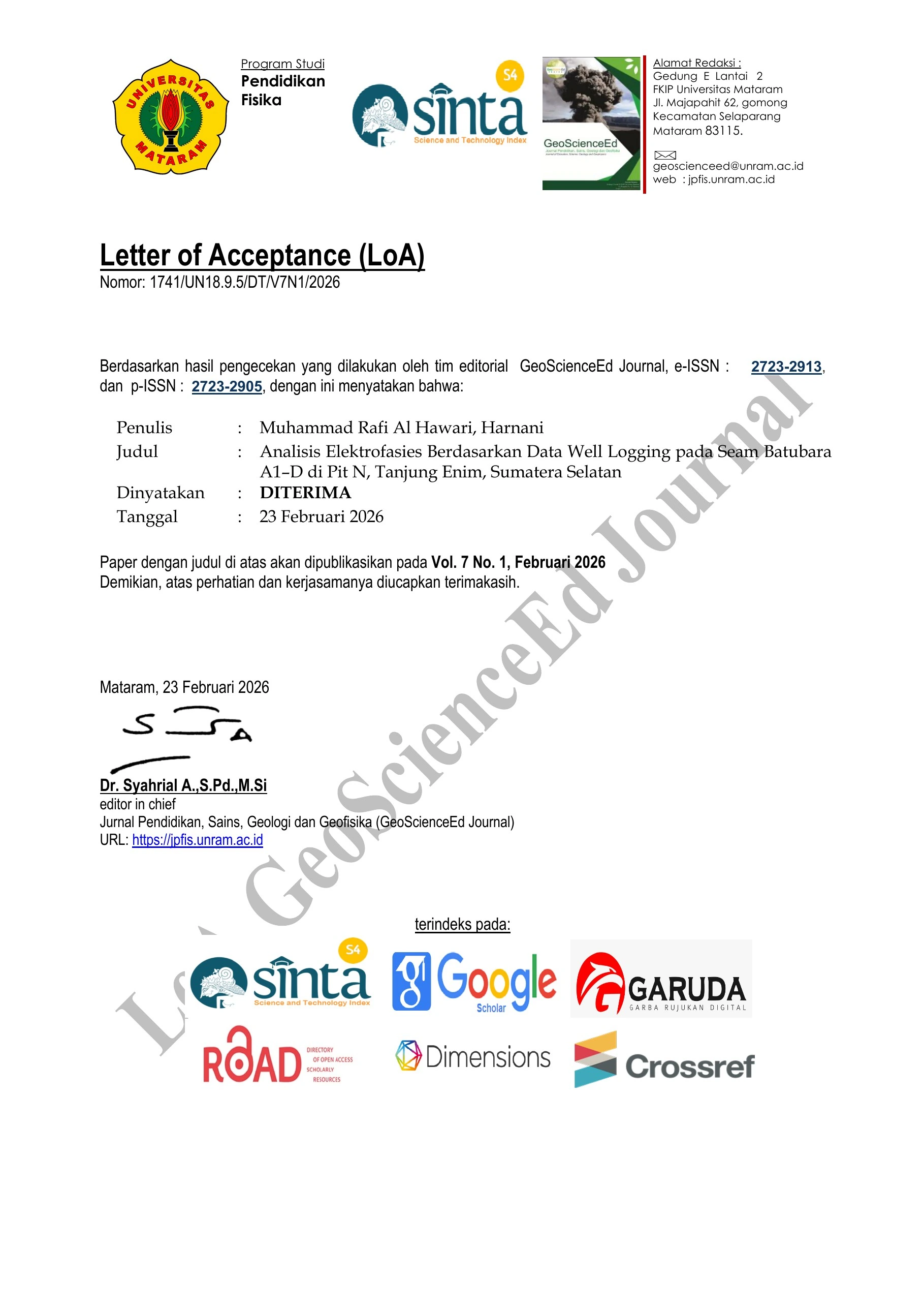 Letter of Acceptance