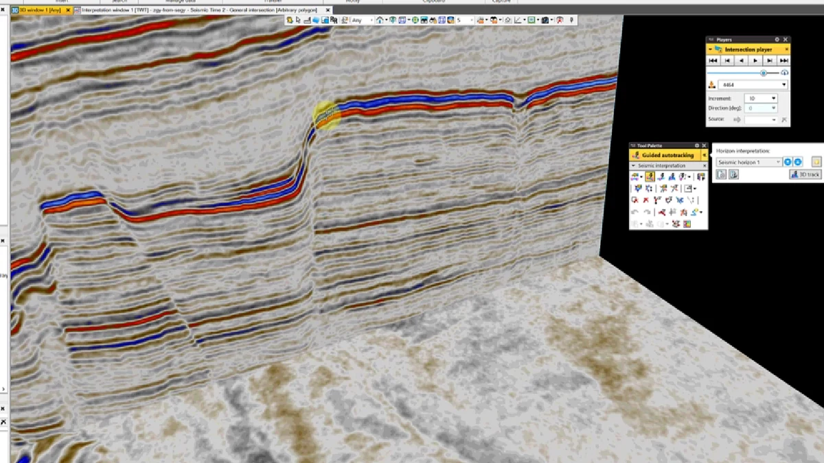 Intersecting seismic sections with interpreted horizons in 3D