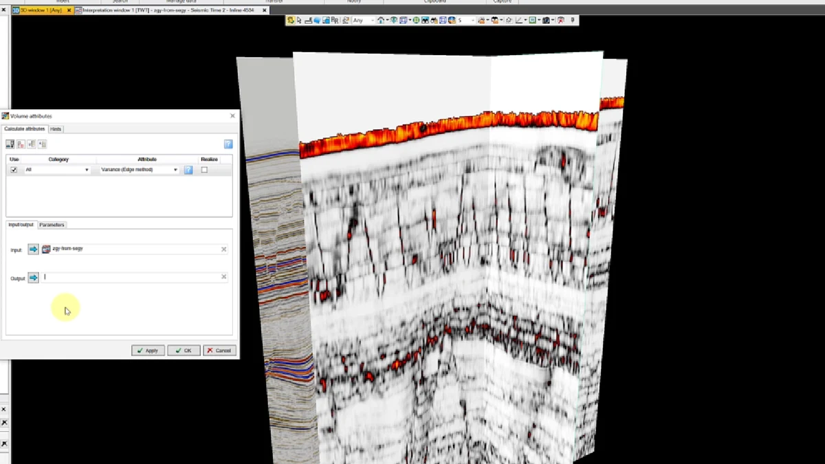 Vertical seismic panel with interpreted surface intersection