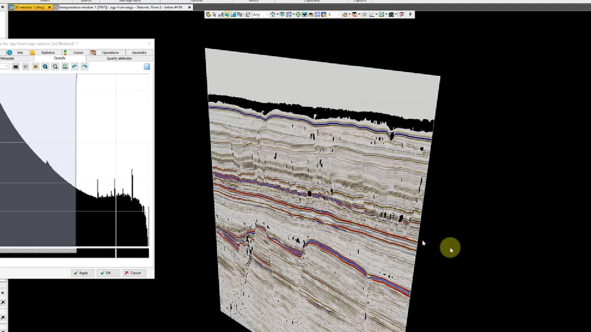 Interpreted horizons across a vertical seismic section
