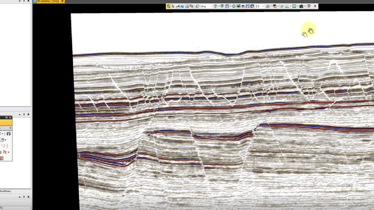 Fault traces and horizon offsets on a seismic section
