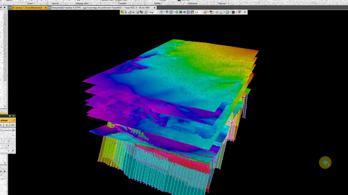 Stacked interpreted horizons and fault framework