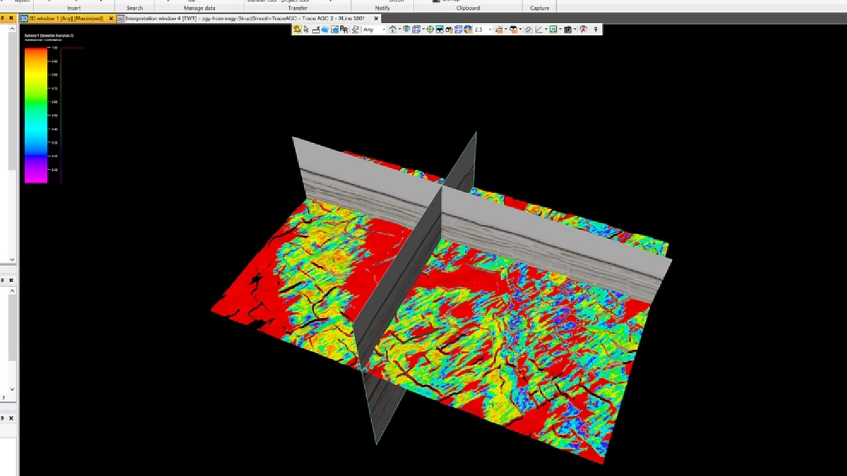 Attribute surface inspected with intersecting seismic panels