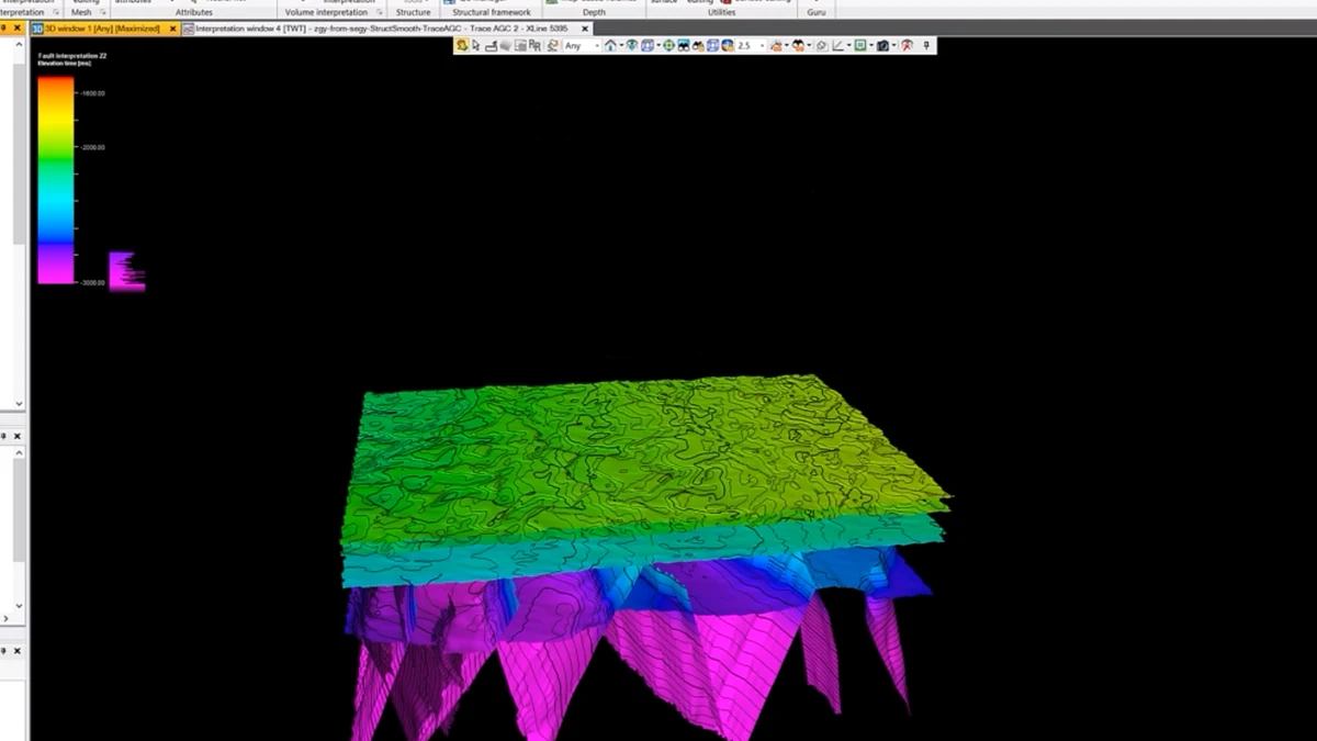 Fault framework beneath an overlying structural surface