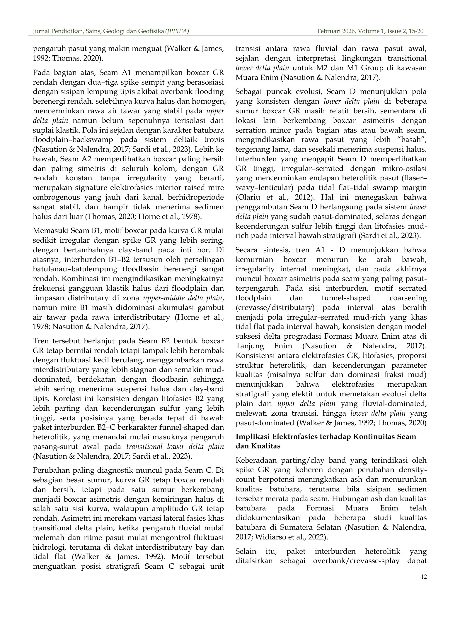 Vertical depositional succession and environmental interpretation