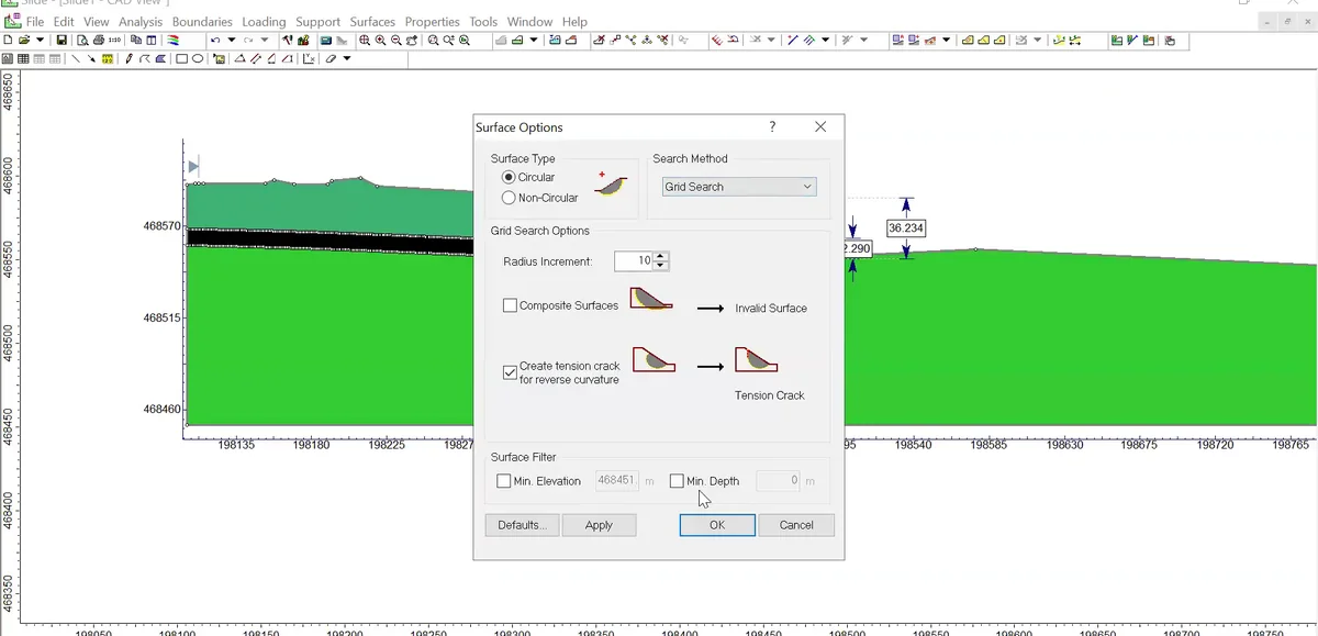 Defining slip-surface search parameters