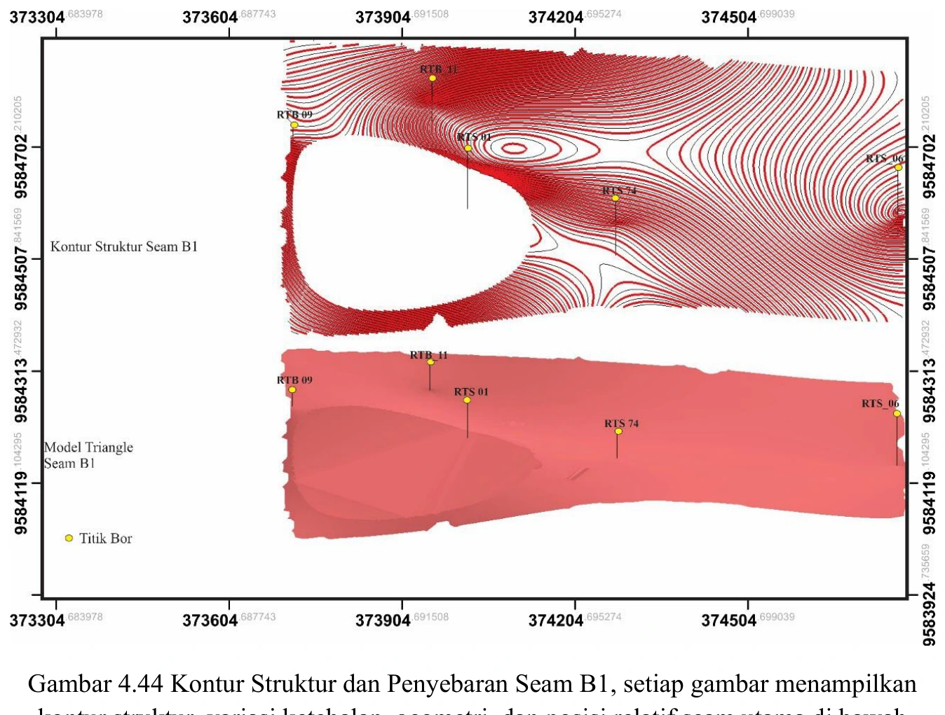 Structure contour and distribution — Seam B1